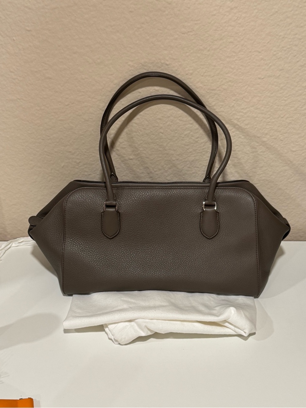 The Row Leather Bowling Bag EW Elephant Grey Shoulder Bag Brand New